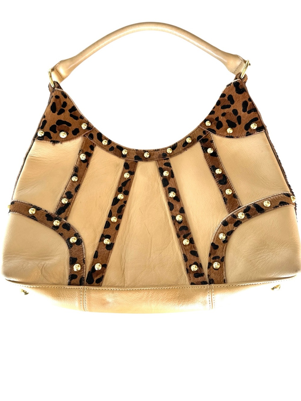 Beverly Feldman 100% Leather Hobo Shoulder Bag with Calf Hair Accents
